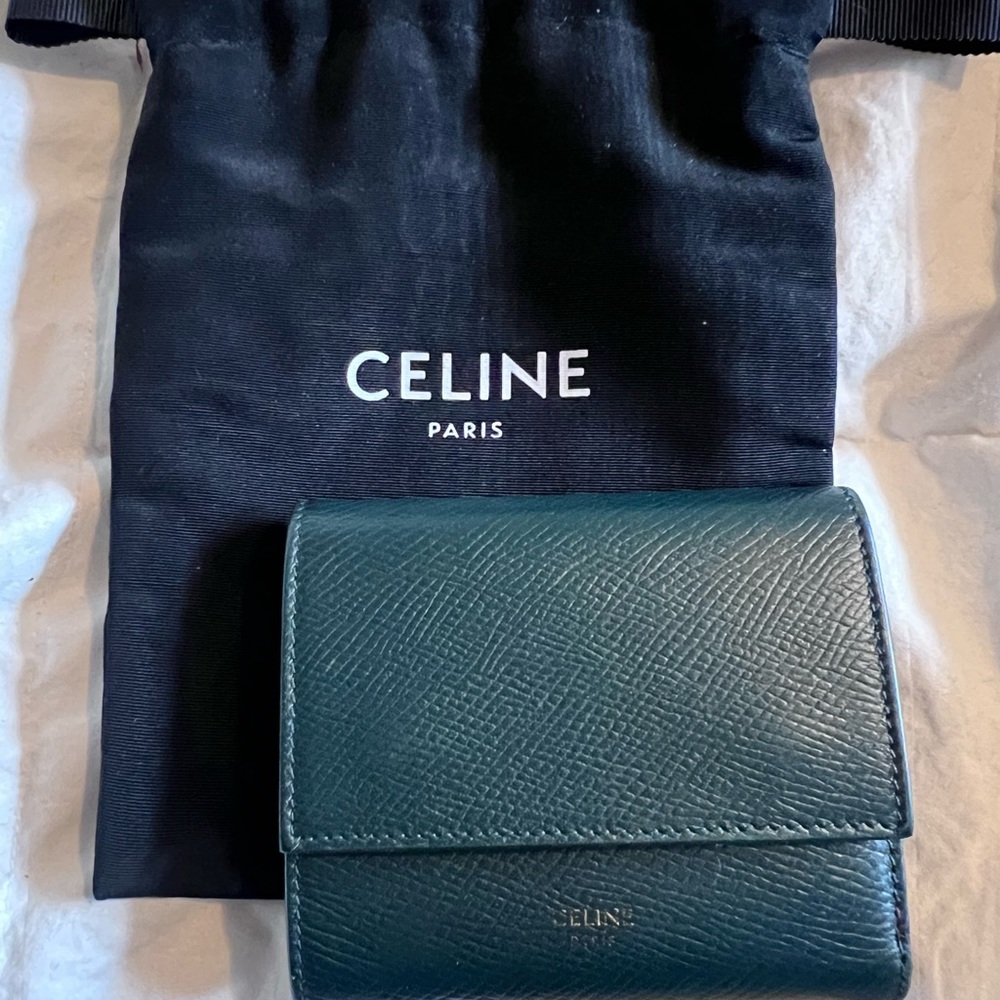 CELINE Small Trifold Wallet Trifold Wallet Green grained calfskin